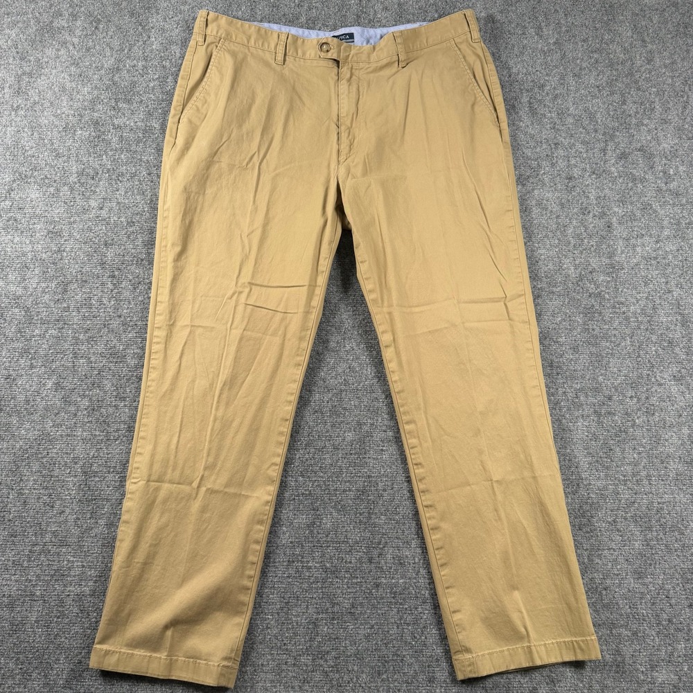 Nautica Beacon Pant Men 40x32 Tan Khaki Tailored Fit Stretch Chino Trousers
